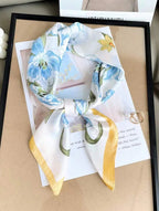 Yellow Trail Blossom Print Silk Square Scarves 70 CM