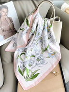 Trail Blossom Print Silk Square Scarves 70 CM