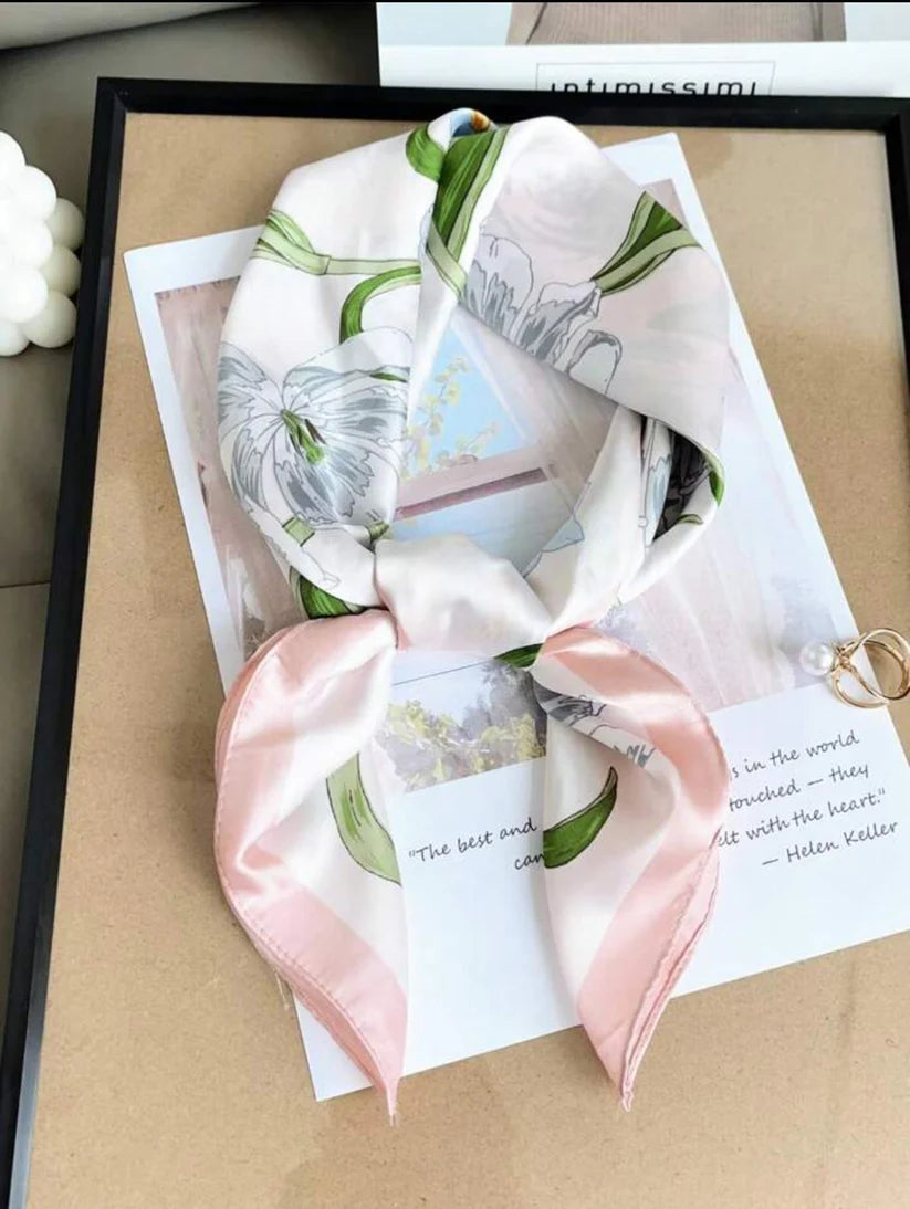 Trail Blossom Print Silk Square Scarves 70 CM