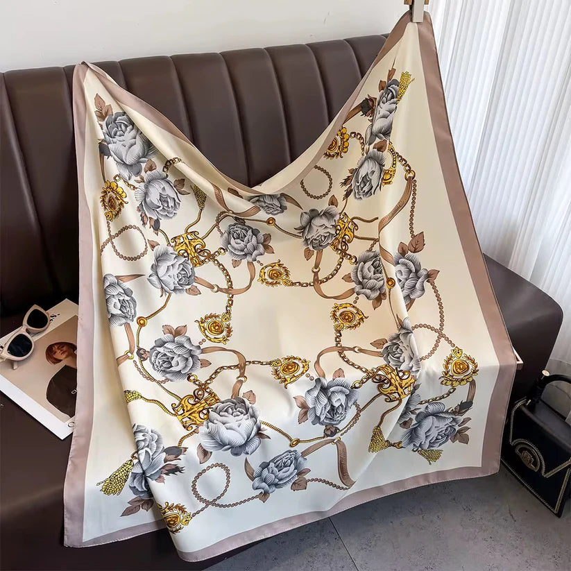 Sierra Bloom Cream Printed Square Scarf