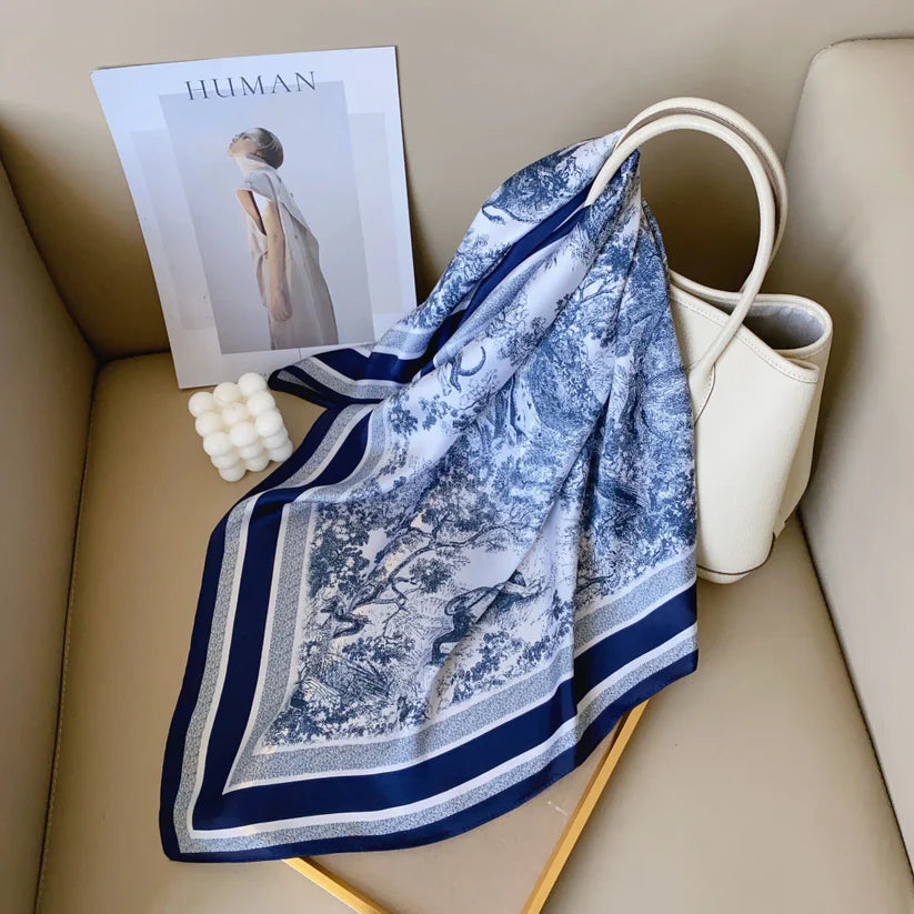 CD Blue Silk Square Scarves 70 CM