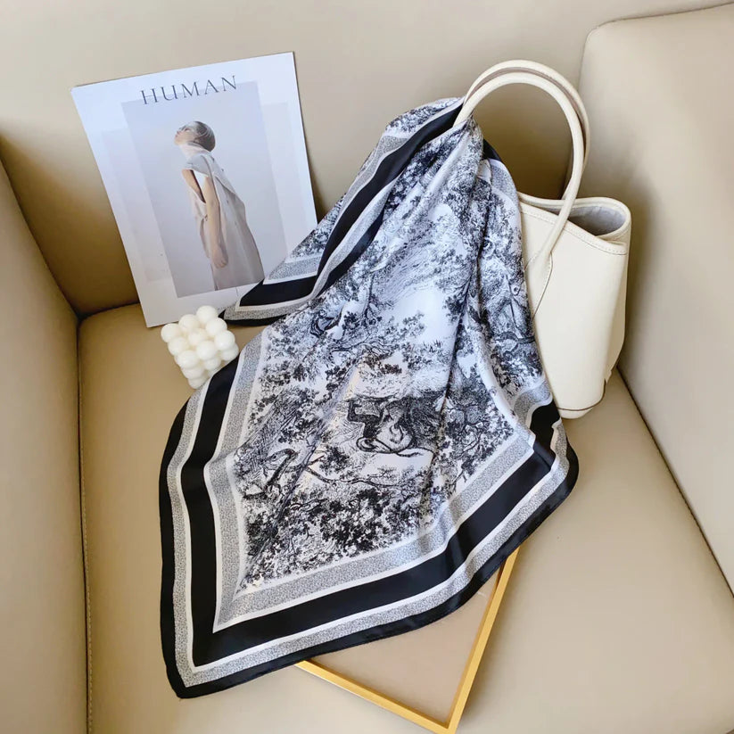 CD Black Silk Square Scarves 70 CM