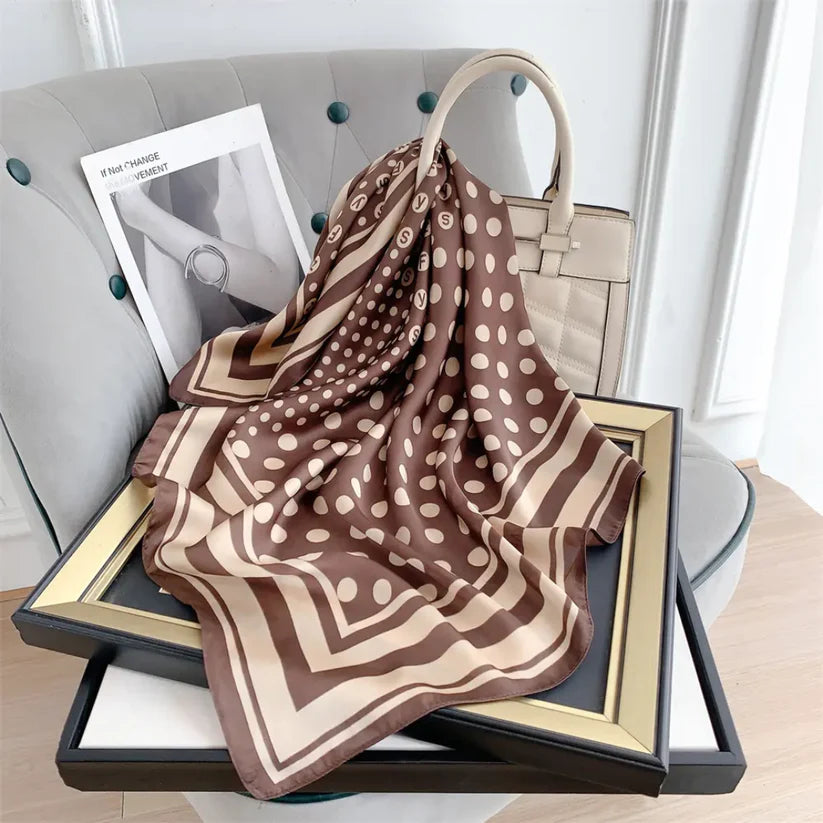 Letters Dot Brown Silk Square Scarves 70 CM