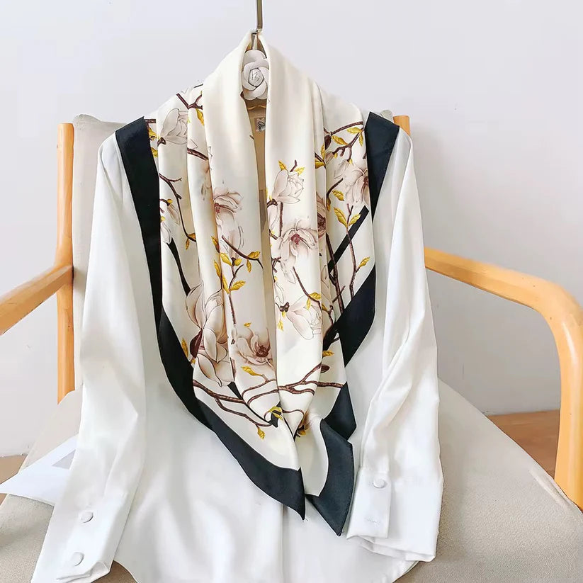 Cream Autumn Leaf Printed Square Scarf
