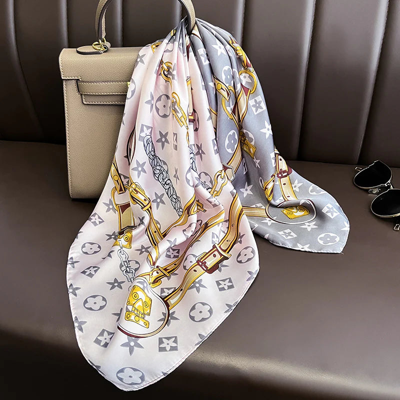 Silver L Star Silk Square Scarves 70 CM