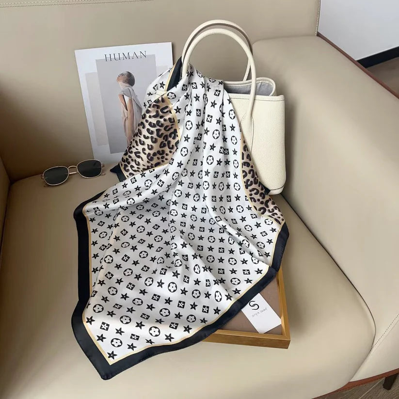 White Star Animal Print Silk Square Scarves 70 CM