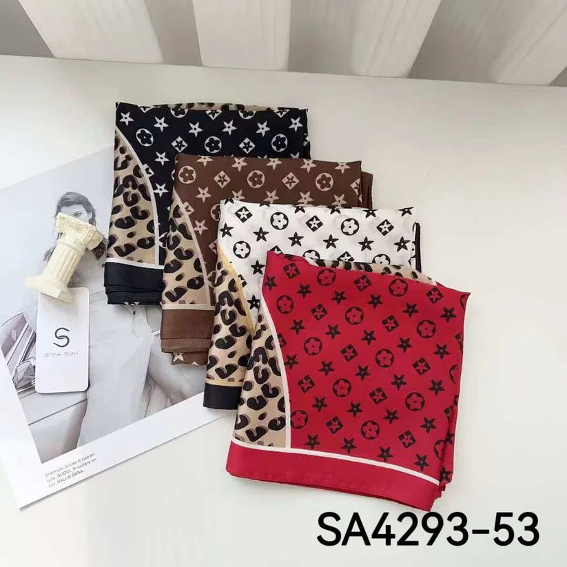 White Star Animal Print Silk Square Scarves 70 CM