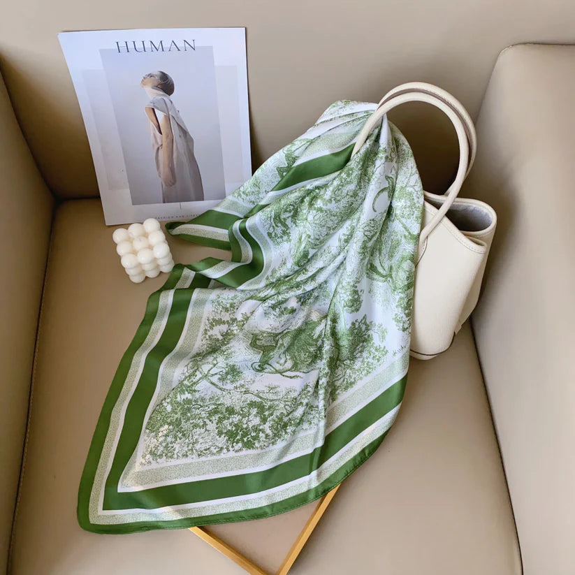 CD Green Silk Square Scarves 70 CM