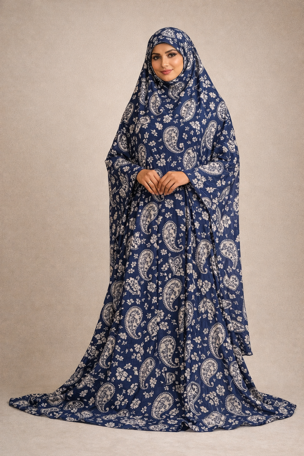Rayon cotton floral salah dress with elastic sleeve