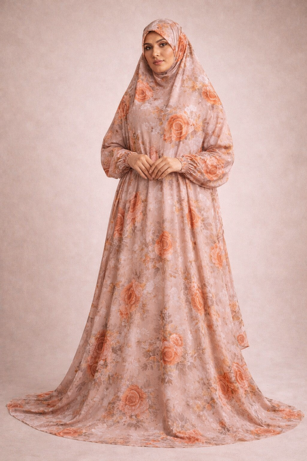 Rayon cotton floral salah dress with elastic sleeve