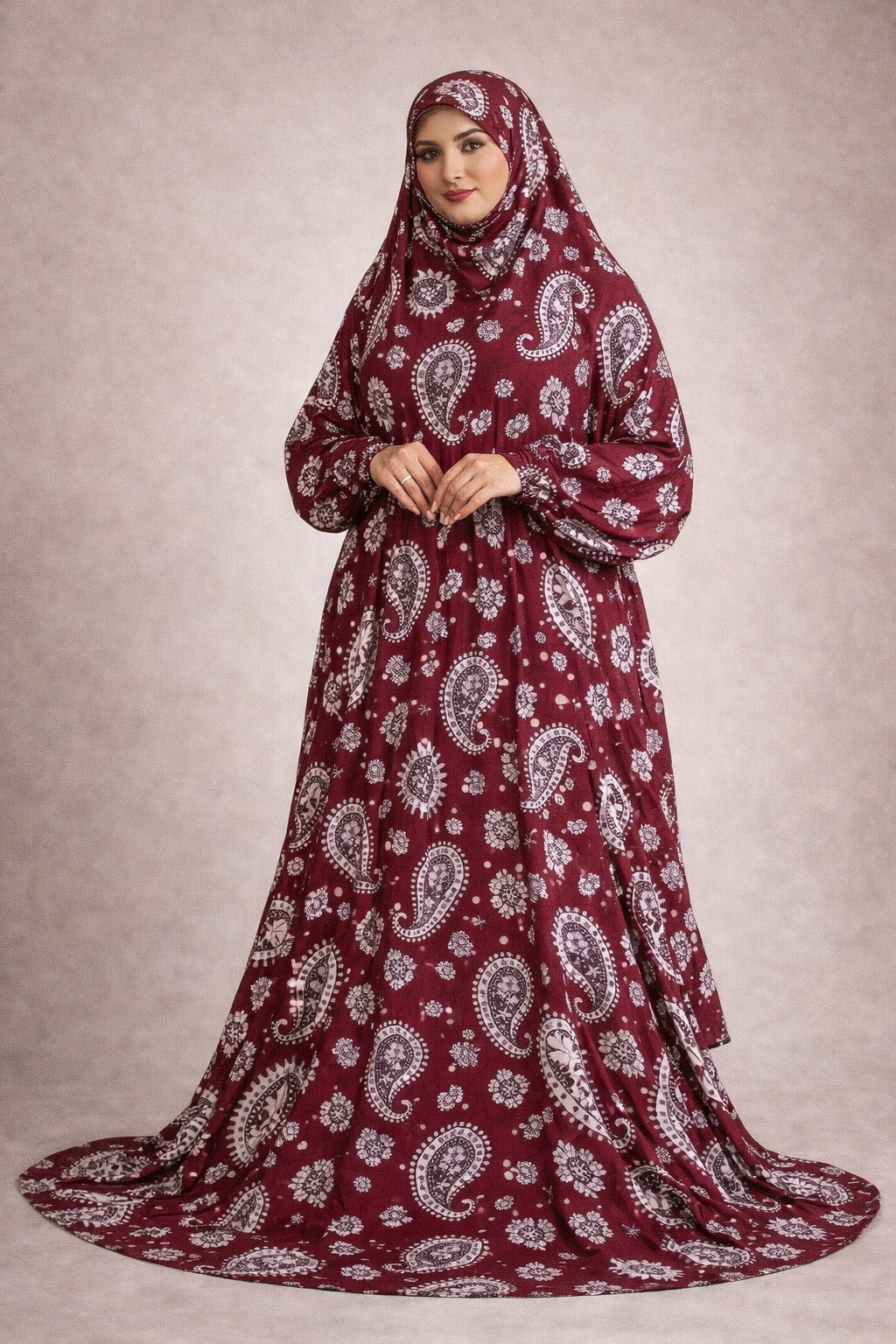 Rayon cotton floral salah dress with elastic sleeve