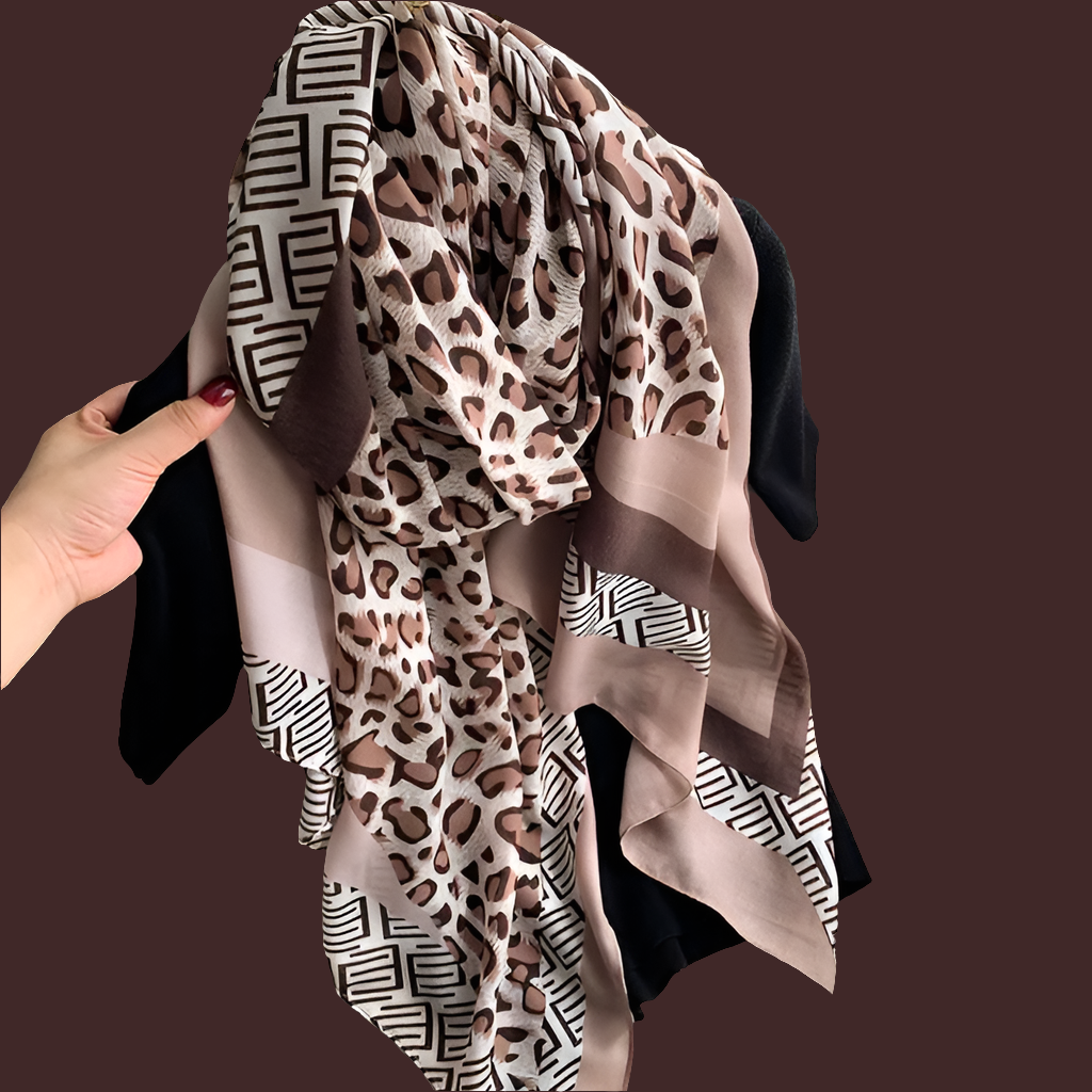 Pink chain animal printed viscose scarf