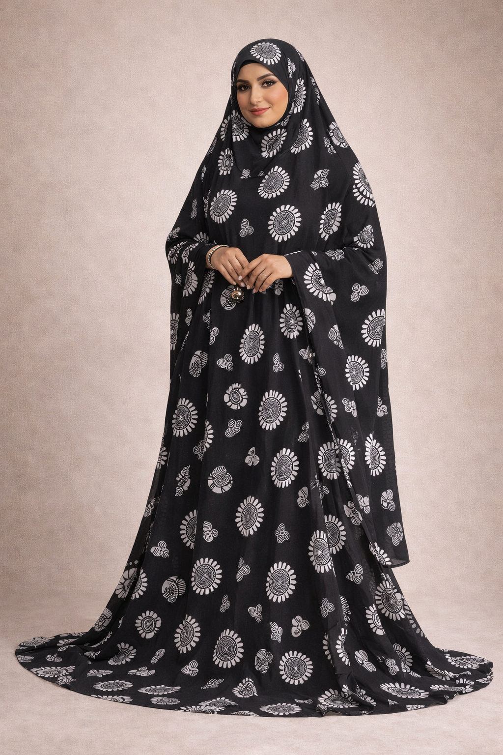 Rayon cotton floral salah dress with elastic sleeve