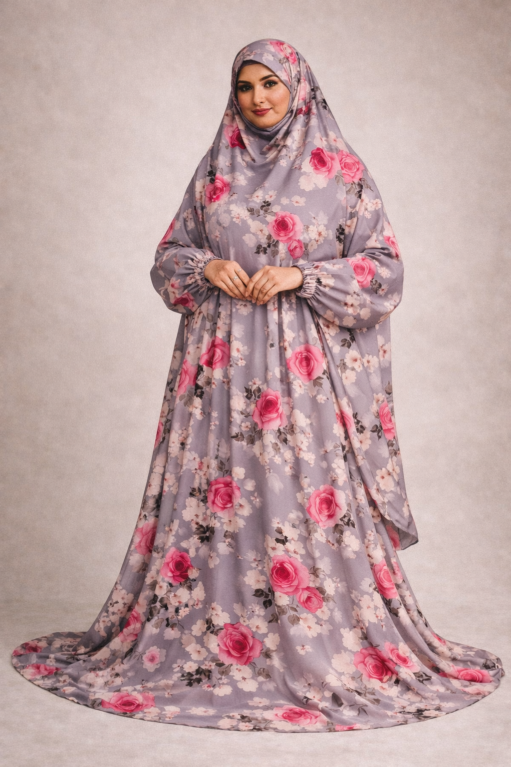 Rayon cotton floral salah dress with elastic sleeve