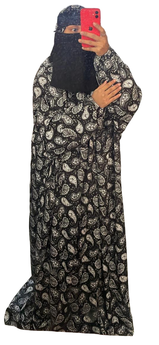 Rayon cotton floor length salah dress with elastic sleeve