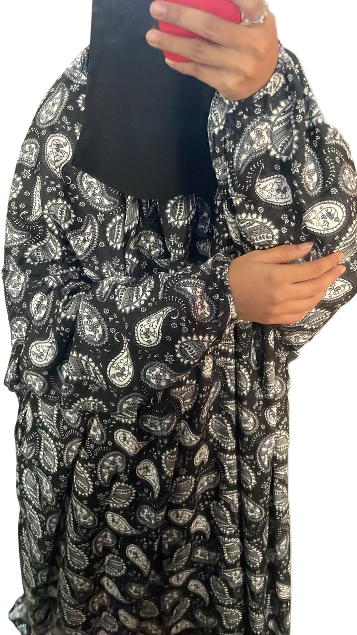 Rayon cotton floor length salah dress with elastic sleeve