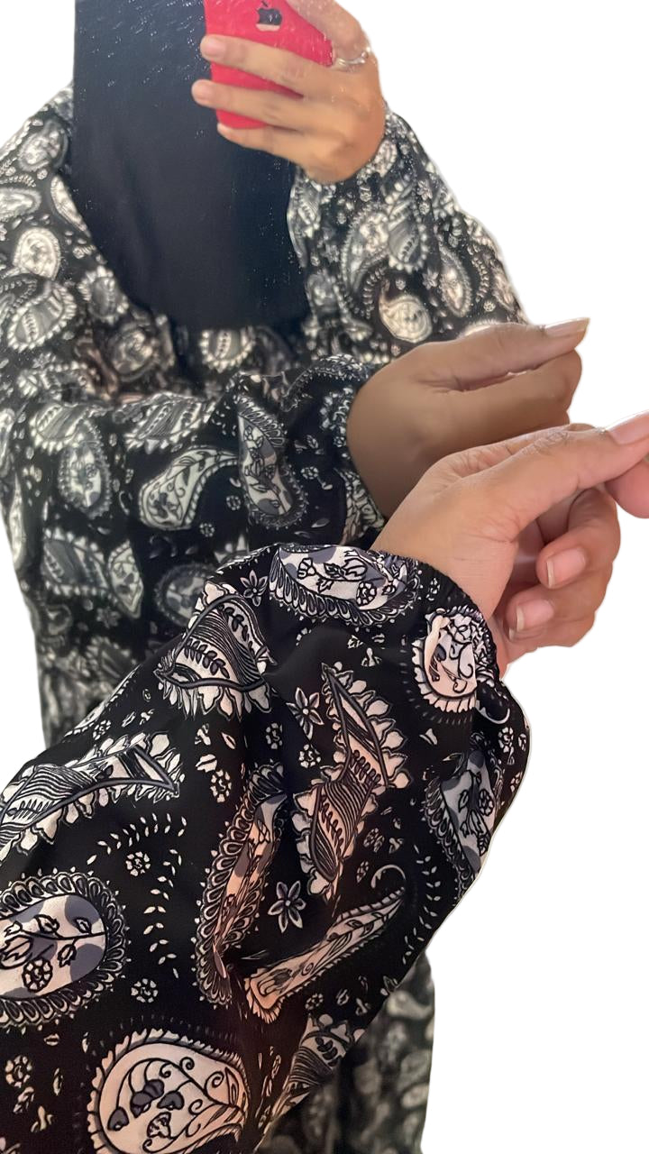 Rayon cotton floor length salah dress with elastic sleeve