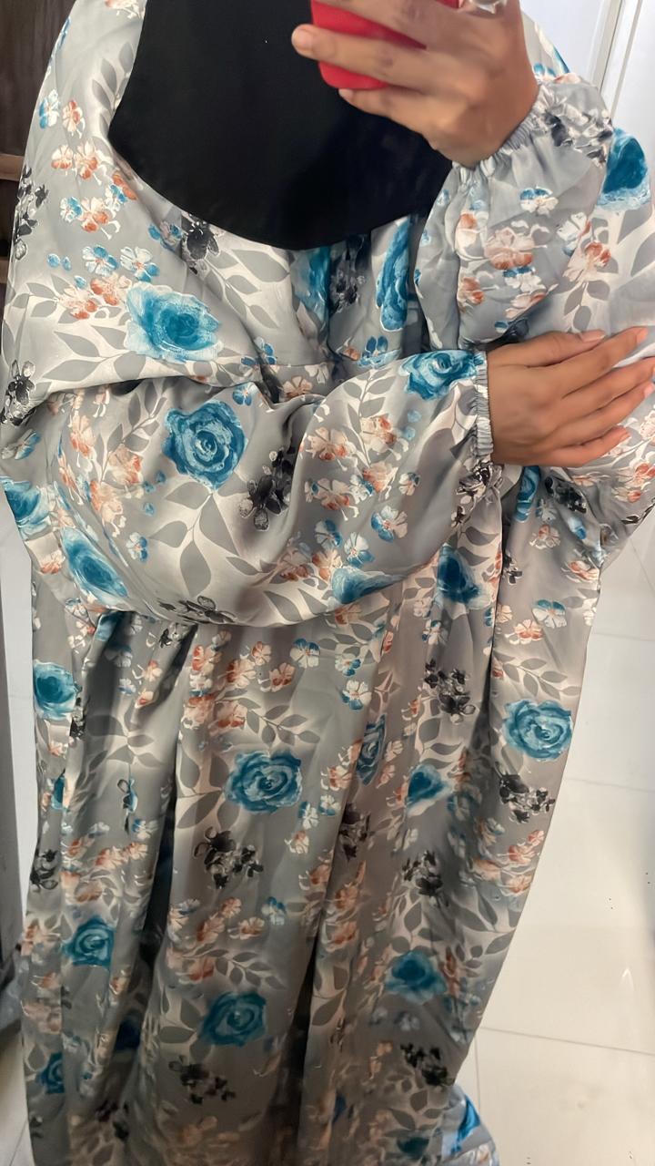 Rayon cotton floor length salah dress with elastic sleeve