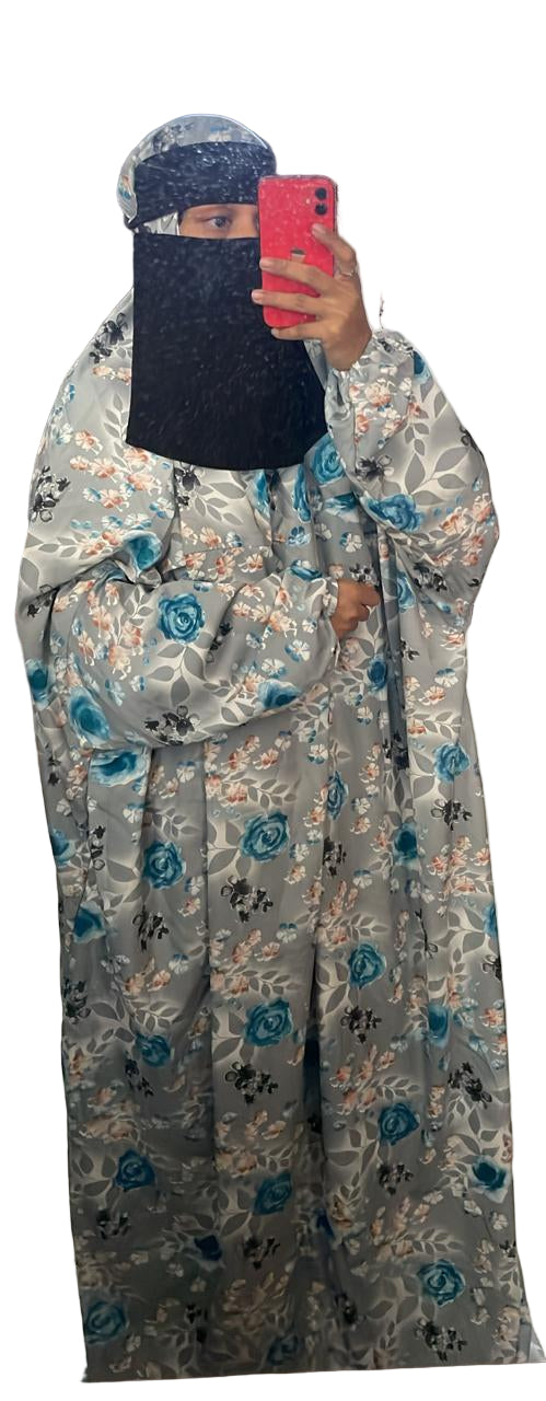 Rayon cotton floor length salah dress with elastic sleeve