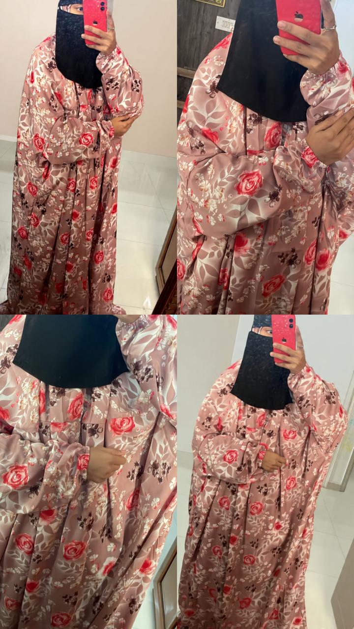 Rayon cotton floor length salah dress with elastic sleeve