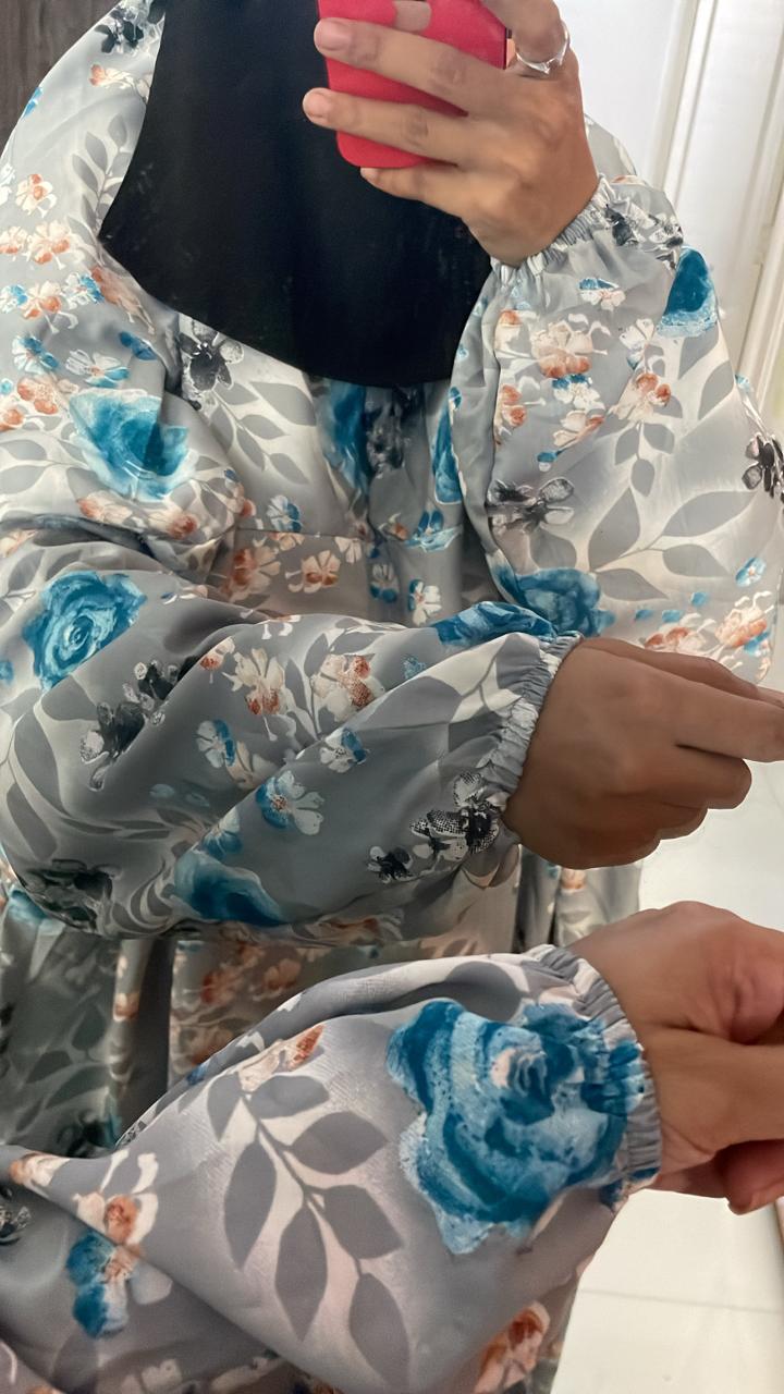 Rayon cotton floor length salah dress with elastic sleeve