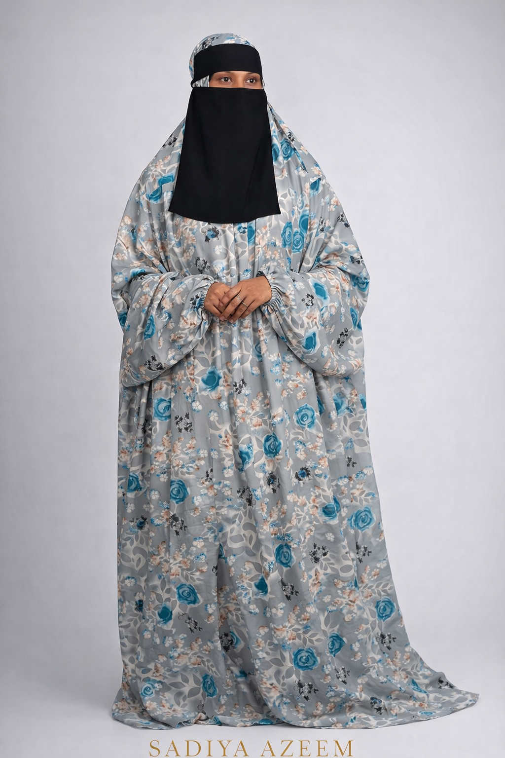 Rayon cotton floor length salah dress with elastic sleeve