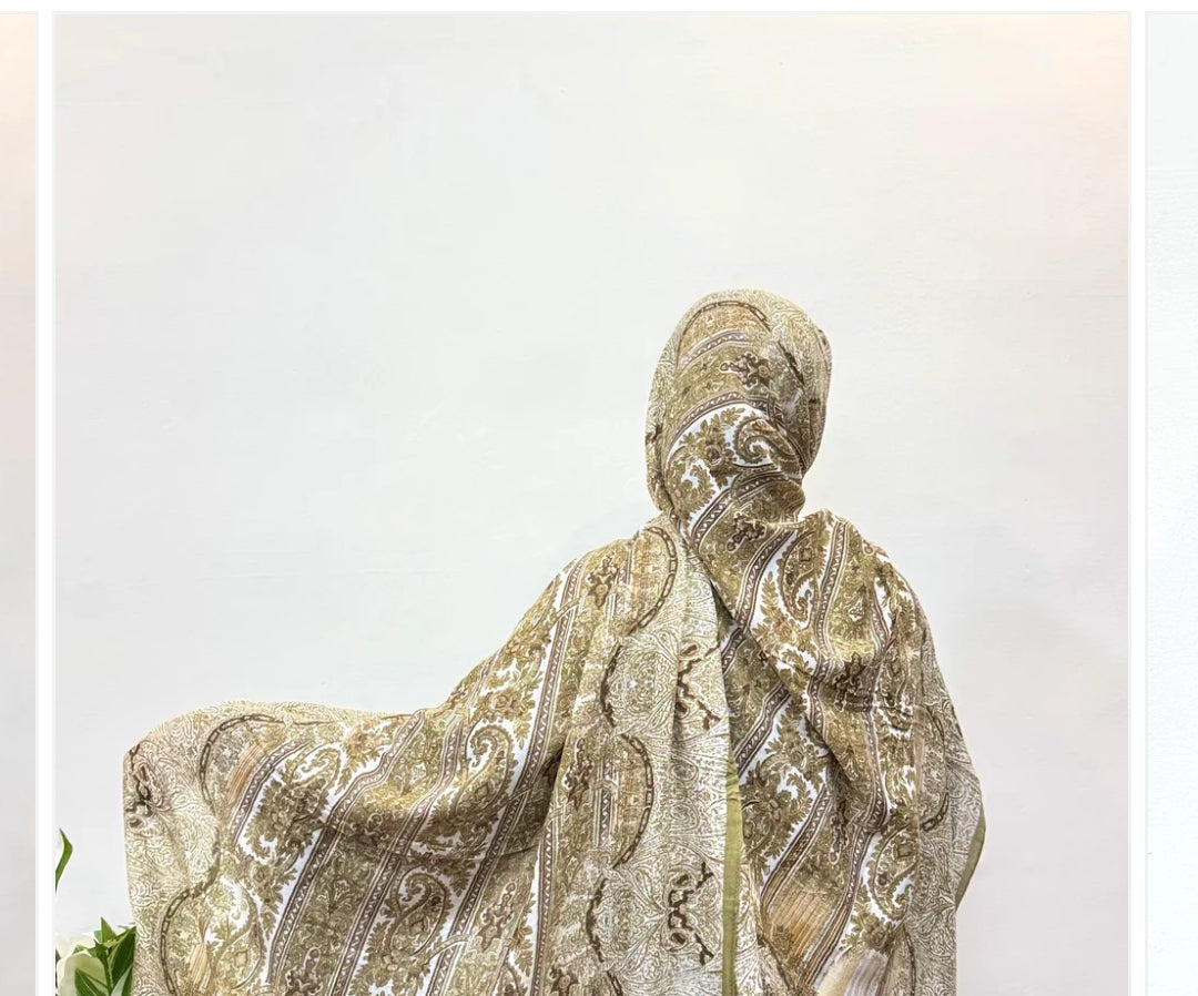 Pistachio Green Pashmina Print Premium Hijab