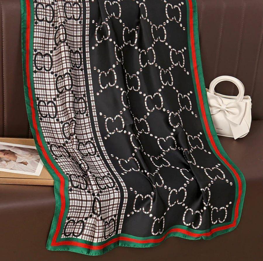 Classic Black Luxury Print Silk Scarf ✨