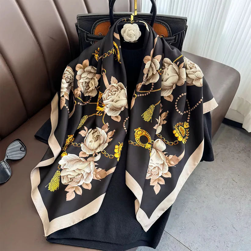 Sierra Bloom Black Printed Square Scarf