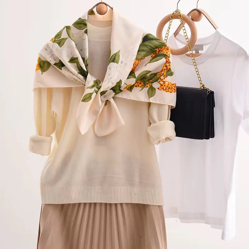 Wildflower Greens Printed Square Scarf