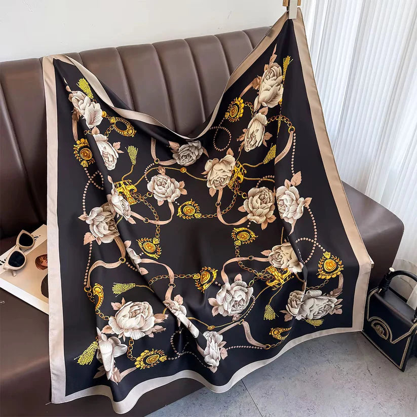 Sierra Bloom Black Printed Square Scarf